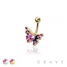 316L SURGICAL STEEL PINK CZ HEART BUTTERLFY NON DANGLE BELLY BUTTON NAVEL RING 